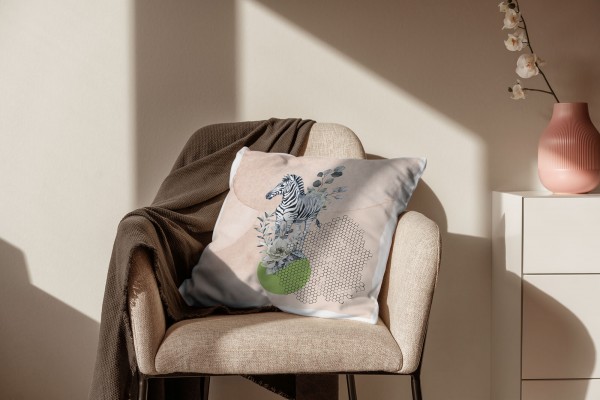 Paul Sinus Art Kissen Dekokissen Kuschelig Eauzone Aquarell Zebra Blumen Pastelltöne Dekorativ Schön Weich Top Angebot