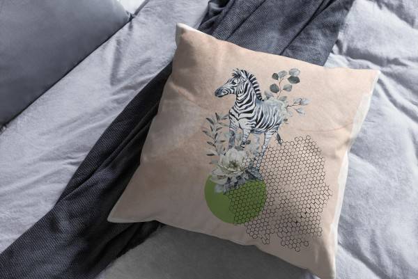 Paul Sinus Art Kissen Dekokissen Kuschelig Eauzone Aquarell Zebra Blumen Pastelltöne Dekorativ Schön Weich Top Angebot