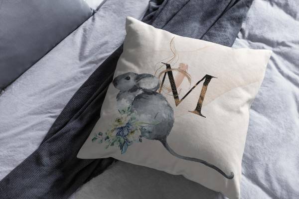 Paul Sinus Art Kissen Dekokissen Kuschelig Eauzone Aquarell Blumen Maus Pastelltöne Dekorativ Schön Weich Kauf eins, bekomm eins gratis