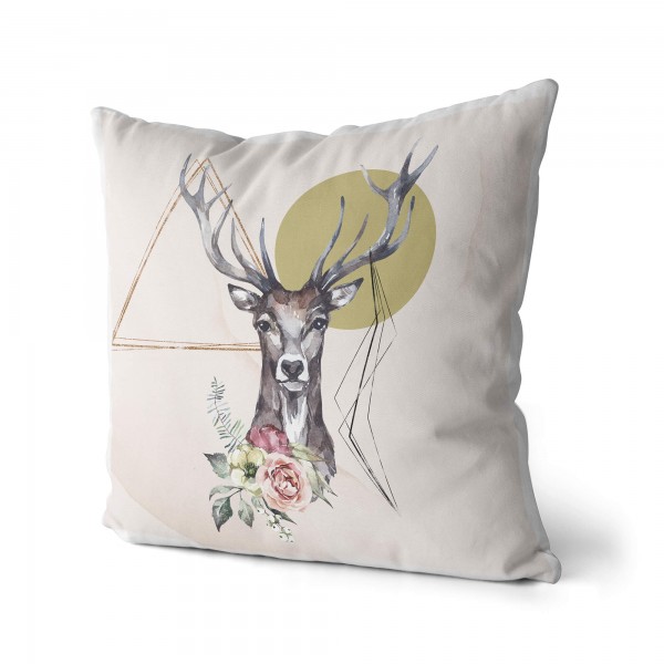 Paul Sinus Art Kissen Dekokissen Kuschelig Eauzone Aquarell Hirsch Porträt Blumen Pastelltöne Dekorativ Schön Weich