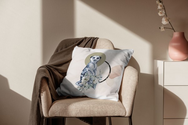 Paul Sinus Art Kissen Dekokissen Kuschelig Eauzone Aquarell Erdmännchen Blumen Pastelltöne Dekorativ Schön Weich Sonderangebote