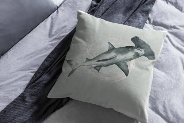 Paul Sinus Art Dekokissen Kissen Pastellfarben Eauzone Hammerhai Wasserfarben Motiv Kunstvoll Dekorativ Weich Schön Letzte 3 Tage