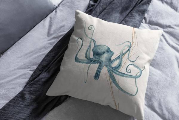 Paul Sinus Art Dekokissen Kissen Pastellfarben Eauzone Oktopus Wasserfarben Motiv Kunstvoll Dekorativ Weich Schön Neueste Stile