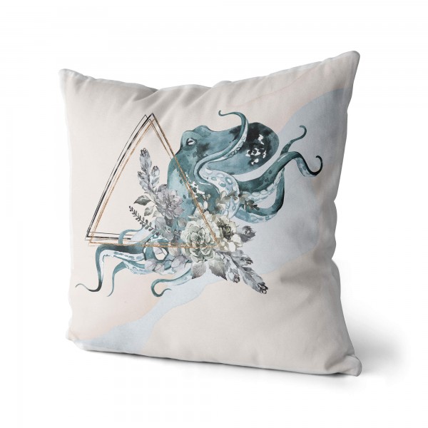 Paul Sinus Art Dekokissen Kissen Pastellfarben Eauzone Blumen Oktopus Wasserfarben Motiv Kunstvoll Dekorativ Weich