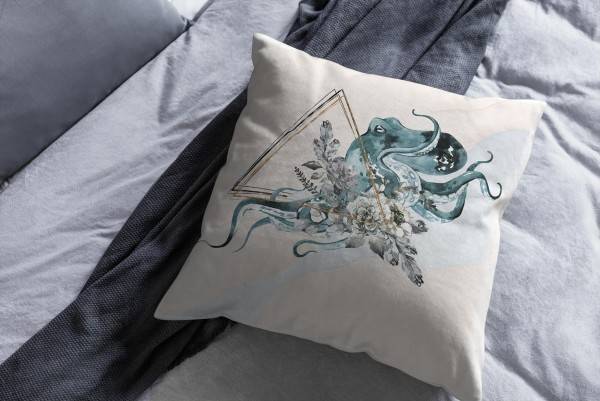 Paul Sinus Art Dekokissen Kissen Pastellfarben Eauzone Blumen Oktopus Wasserfarben Motiv Kunstvoll Dekorativ Weich Discount Store für neue Produkte