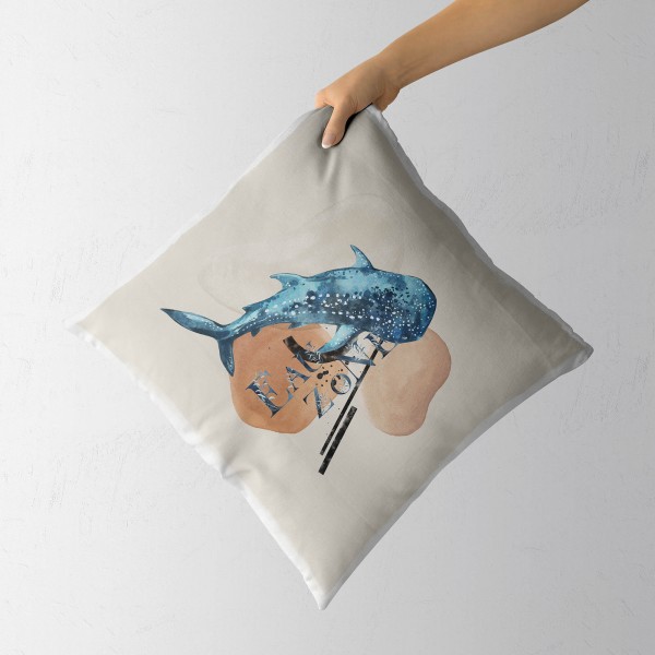 Paul Sinus Art Dekokissen Kissen Pastellfarben Eauzone Walhai Wasserfarben Motiv Kunstvoll Dekorativ Weich Schön Riesige Rabatte