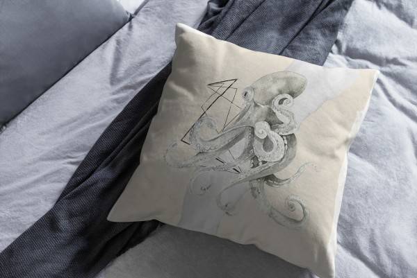 Paul Sinus Art Dekokissen Kissen Pastellfarben Eauzone Oktopus Wasserfarben Motiv Kunstvoll Dekorativ Weich Schön Begrenzt auf 3 Tage