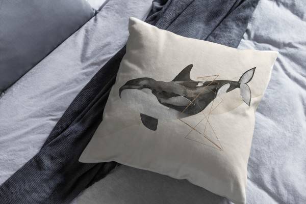 Paul Sinus Art Dekokissen Kissen Pastellfarben Eauzone Killerwal Orca Wasserfarben Motiv Kunstvoll Dekorativ Weich Speichern exportieren