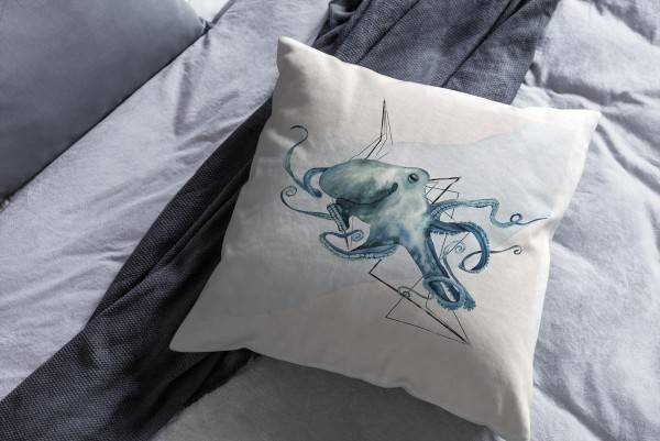 Paul Sinus Art Dekokissen Kissen Pastellfarben Eauzone Oktopus Wasserfarben Motiv Kunstvoll Dekorativ Weich Schön Black Friday Preise