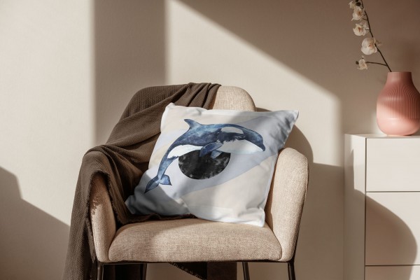 Paul Sinus Art Dekokissen Kissen Pastellfarben Eauzone Killerwal Orca Wasserfarben Motiv Kunstvoll Dekorativ Weich zollfrei
