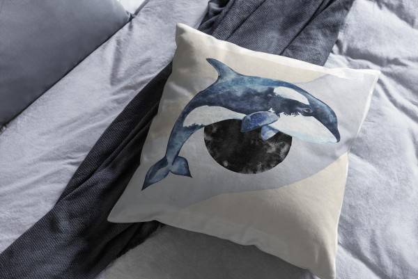 Paul Sinus Art Dekokissen Kissen Pastellfarben Eauzone Killerwal Orca Wasserfarben Motiv Kunstvoll Dekorativ Weich zollfrei