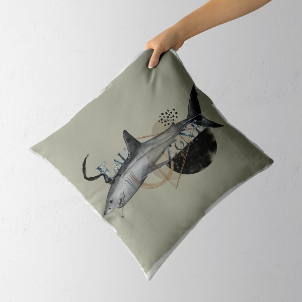 Paul Sinus Art Dekokissen Kissen Pastellfarben Eauzone Hai Wasserfarben Motiv Kunstvoll Dekorativ Weich Schön im Angebot