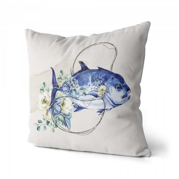 Paul Sinus Art Dekokissen Kissen Pastellfarben Eauzone Fisch Blumen Wasserfarben Motiv Kunstvoll Dekorativ Weich Sc