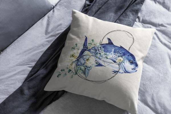 Paul Sinus Art Dekokissen Kissen Pastellfarben Eauzone Fisch Blumen Wasserfarben Motiv Kunstvoll Dekorativ Weich Sc Meist gekauft