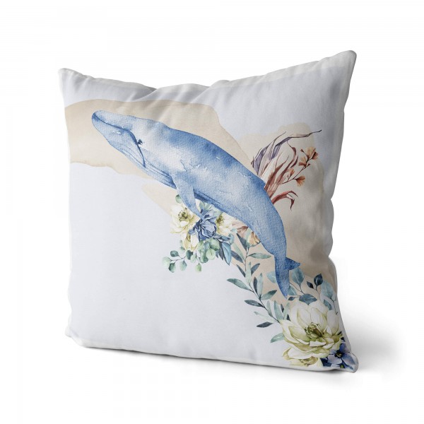 Paul Sinus Art Dekokissen Kissen Pastellfarben Eauzone Blauwal Wasserfarben Motiv Kunstvoll Dekorativ Weich Schön