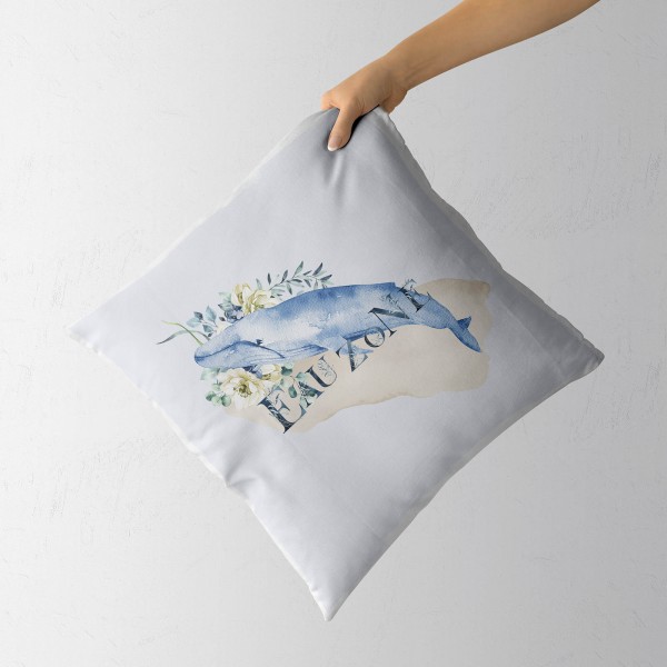 Paul Sinus Art Dekokissen Kissen Pastellfarben Eauzone Blauwal Wasserfarben Motiv Kunstvoll Dekorativ Weich Schön Kostenloser Versand