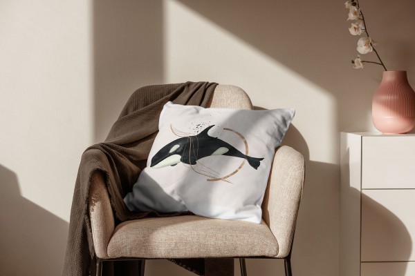 Paul Sinus Art Dekokissen Kissen Pastellfarben Eauzone Killerwal Orca Wasserfarben Motiv Kunstvoll Dekorativ Weich Großer Ausverkauf