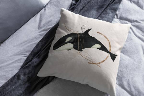 Paul Sinus Art Dekokissen Kissen Pastellfarben Eauzone Killerwal Orca Wasserfarben Motiv Kunstvoll Dekorativ Weich Großer Ausverkauf