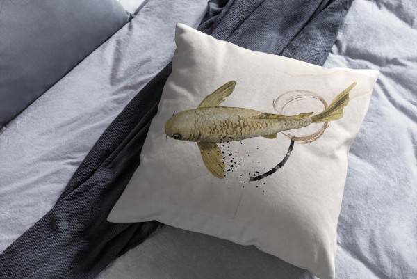 Paul Sinus Art Dekokissen Kissen Pastellfarben Eauzone Koi Zuchtkarpfen Wasserfarben Motiv Kunstvoll Dekorativ Weic Flash Sale