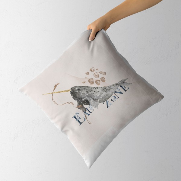 Paul Sinus Art Dekokissen Kissen Pastellfarben Eauzone Narwal Wasserfarben Motiv Kunstvoll Dekorativ Weich Schön Begrenztes Angebot