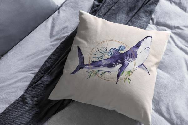 Paul Sinus Art Dekokissen Kissen Pastellfarben Eauzone Hai Wasserfarben Motiv Kunstvoll Dekorativ Weich Schön Online Shopping