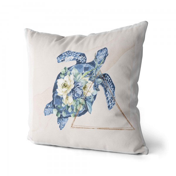 Paul Sinus Art Dekokissen Kissen Pastellfarben Eauzone Blumen Seeschildkröte Wasserfarben Motiv Kunstvoll Dekorativ
