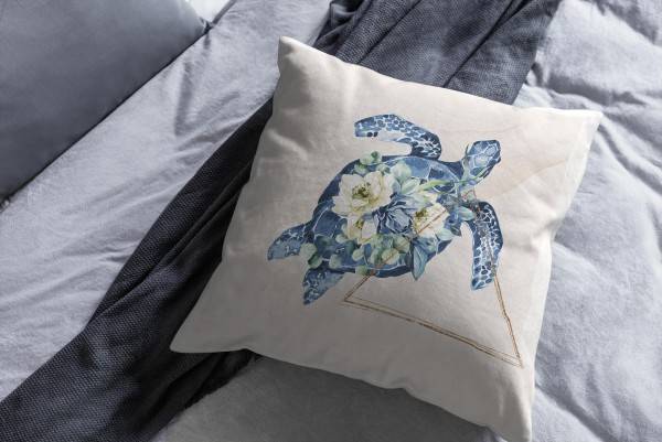 Paul Sinus Art Dekokissen Kissen Pastellfarben Eauzone Blumen Seeschildkröte Wasserfarben Motiv Kunstvoll Dekorativ Preisnachlass