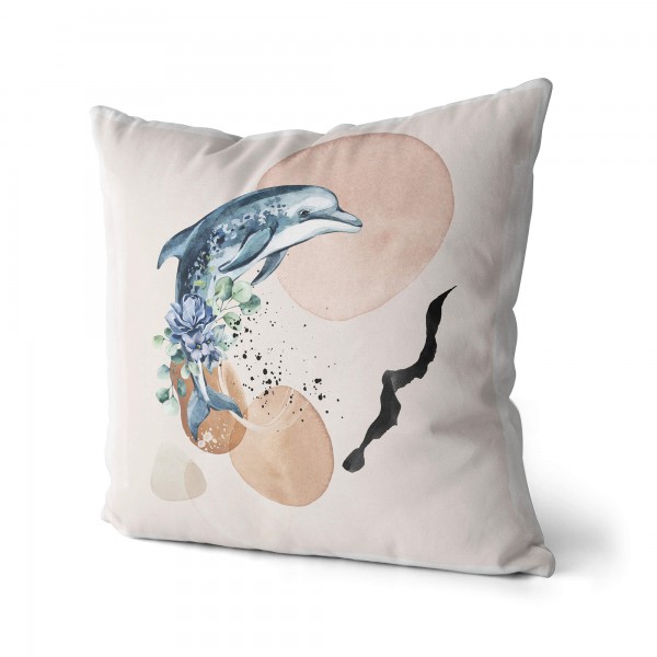 Paul Sinus Art Dekokissen Kissen Pastellfarben Eauzone Delfin Blumen Wasserfarben Motiv Kunstvoll Dekorativ Weich S