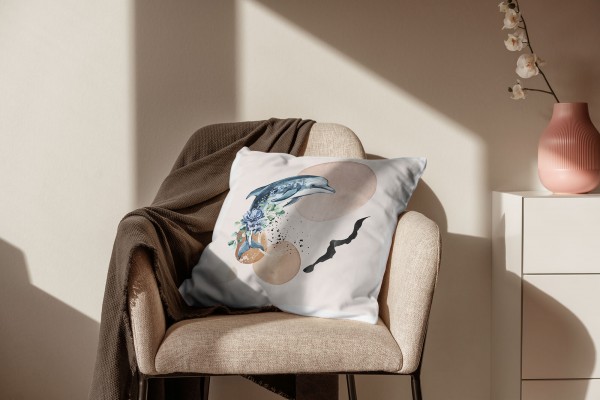 Paul Sinus Art Dekokissen Kissen Pastellfarben Eauzone Delfin Blumen Wasserfarben Motiv Kunstvoll Dekorativ Weich S Weihnachtsangebot