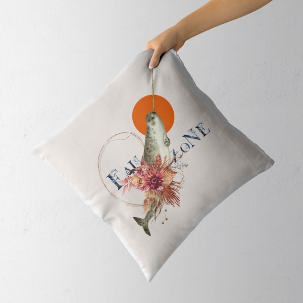 Paul Sinus Art Dekokissen Kissen Pastellfarben Eauzone Narwal Blumen Wasserfarben Motiv Kunstvoll Dekorativ Weich S Heißer Verkauf
