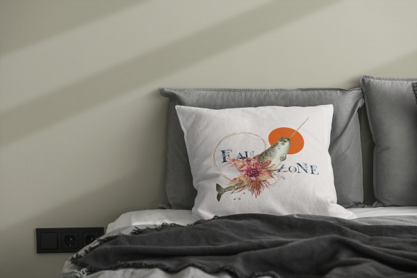 Paul Sinus Art Dekokissen Kissen Pastellfarben Eauzone Narwal Blumen Wasserfarben Motiv Kunstvoll Dekorativ Weich S Heißer Verkauf