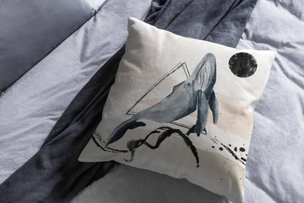 Paul Sinus Art Dekokissen Kissen Pastellfarben Eauzone Buckelwal Wasserfarben Motiv Kunstvoll Dekorativ Weich Schön Top Angebot