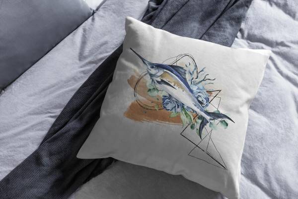 Paul Sinus Art Dekokissen Kissen Pastellfarben Eauzone Schwertfisch Wasserfarben Motiv Kunstvoll Dekorativ Weich Sc Neueste Mode
