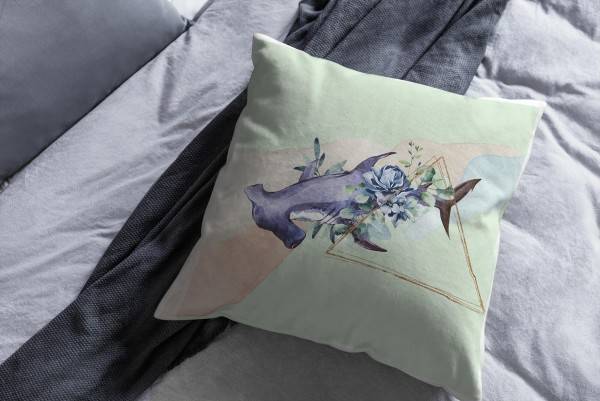 Paul Sinus Art Dekokissen Kissen Pastellfarben Eauzone Hammerhai Blumen Wasserfarben Motiv Kunstvoll Dekorativ Weic Blitzverkäufe