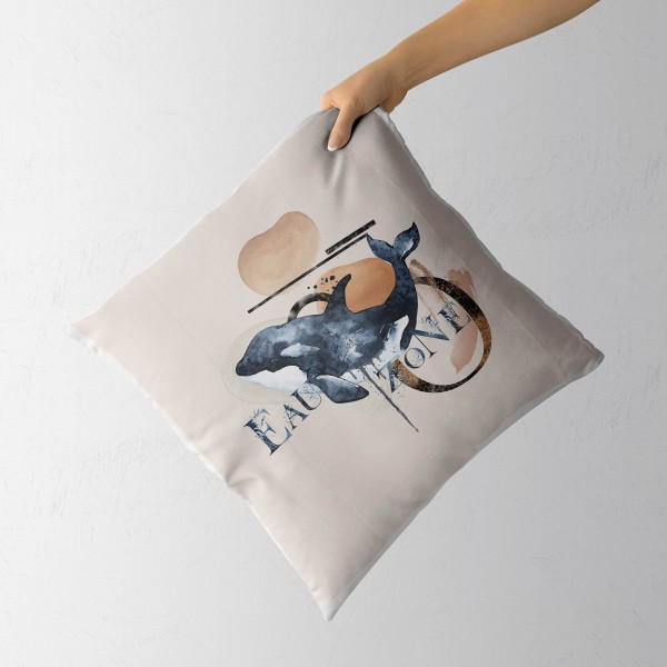 Paul Sinus Art Dekokissen Kissen Pastellfarben Eauzone Orca Killerwal Wasserfarben Motiv Kunstvoll Dekorativ Weich Flash Sale