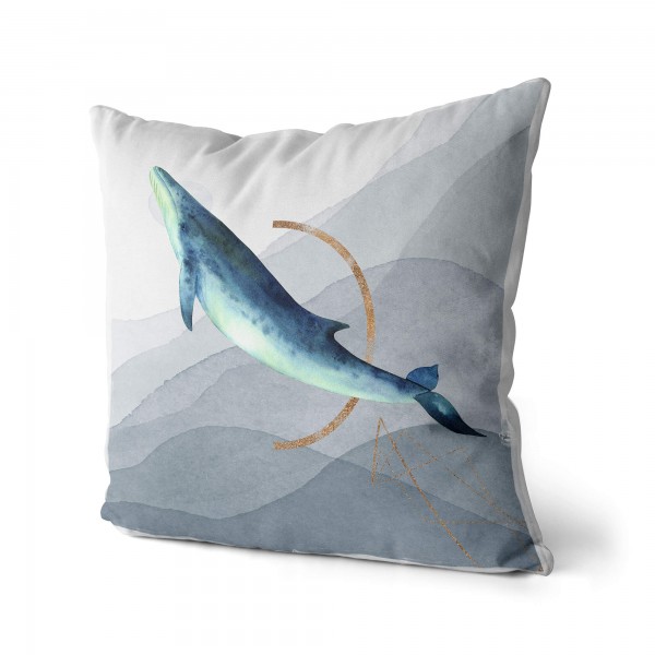 Paul Sinus Art Dekokissen Kissen Pastellfarben Eauzone Wal Wasserfarben Motiv Kunstvoll Dekorativ Weich Schön