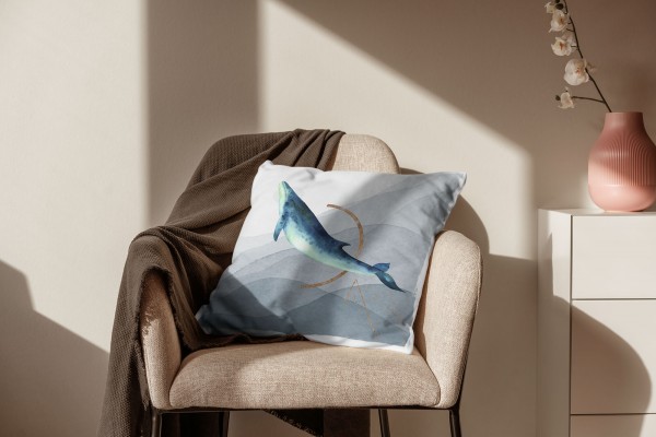 Paul Sinus Art Dekokissen Kissen Pastellfarben Eauzone Wal Wasserfarben Motiv Kunstvoll Dekorativ Weich Schön Begrenztes Angebot