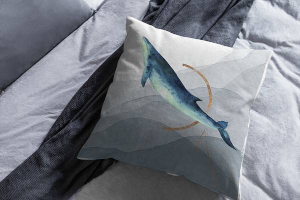 Paul Sinus Art Dekokissen Kissen Pastellfarben Eauzone Wal Wasserfarben Motiv Kunstvoll Dekorativ Weich Schön Begrenztes Angebot