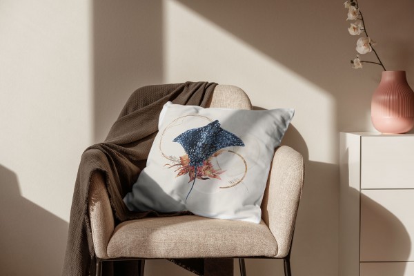 Paul Sinus Art Dekokissen Kissen Pastellfarben Eauzone Mantarochen Wasserfarben Motiv Kunstvoll Dekorativ Weich Sch Preisnachlass