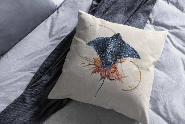 Paul Sinus Art Dekokissen Kissen Pastellfarben Eauzone Mantarochen Wasserfarben Motiv Kunstvoll Dekorativ Weich Sch Preisnachlass