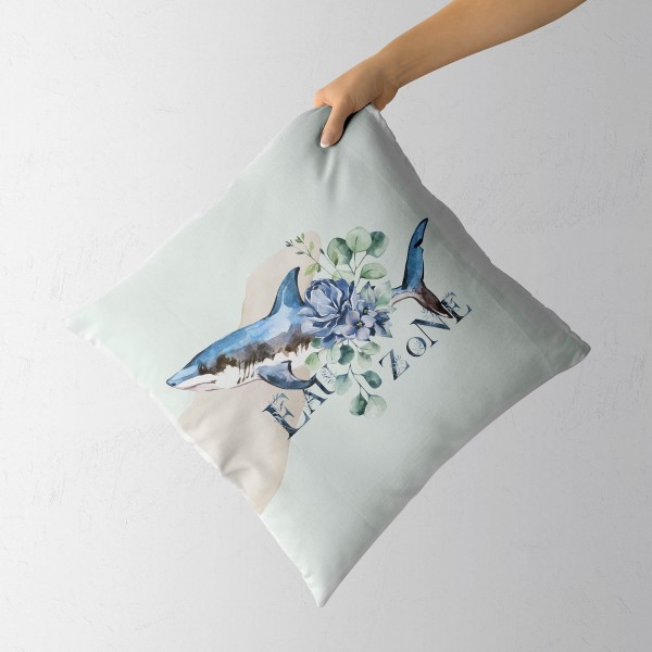 Paul Sinus Art Dekokissen Kissen Pastellfarben Eauzone Hai Wasserfarben Motiv Kunstvoll Dekorativ Weich Schön Osterangebot