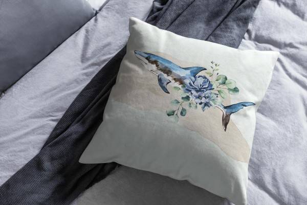 Paul Sinus Art Dekokissen Kissen Pastellfarben Eauzone Hai Wasserfarben Motiv Kunstvoll Dekorativ Weich Schön Osterangebot