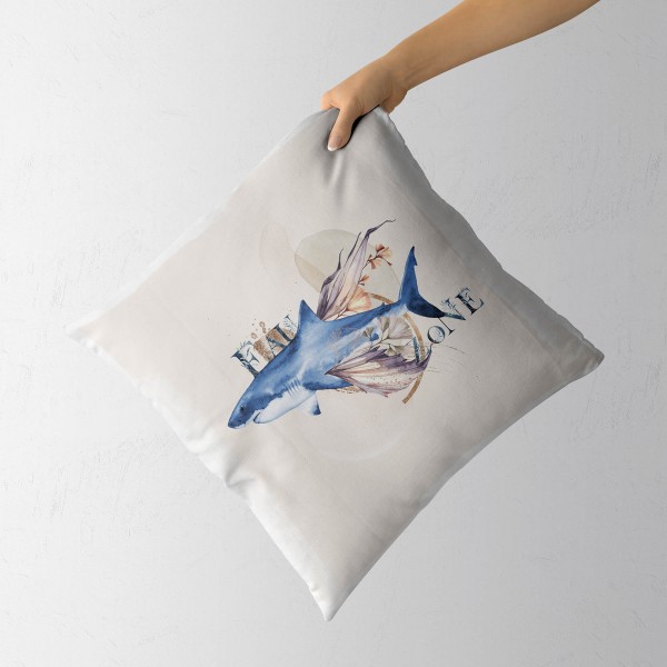 Paul Sinus Art Dekokissen Kissen Pastellfarben Eauzone weißer Hai Wasserfarben Motiv Kunstvoll Dekorativ Weich Schö Online Outlet
