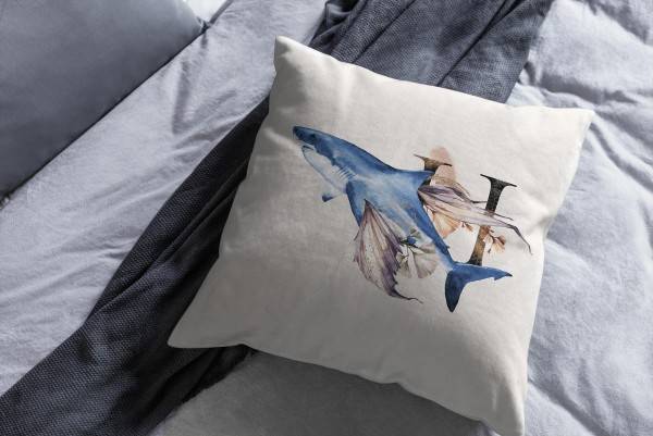 Paul Sinus Art Dekokissen Kissen Pastellfarben Eauzone weißer Hai Wasserfarben Motiv Kunstvoll Dekorativ Weich Schö Online Outlet