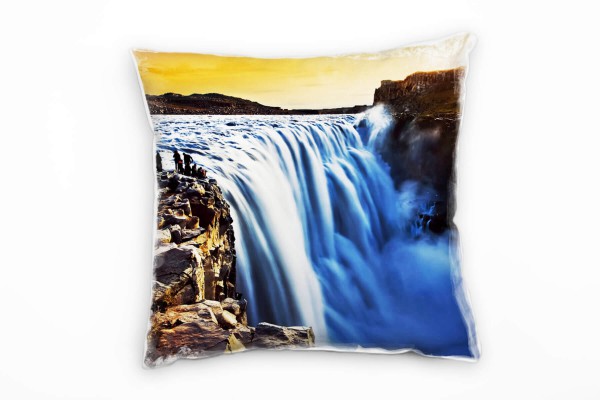 Paul Sinus Art Natur, orange, braun, blau, Wasserfall, Island Deko Kissen 40x40cm für Couch Sofa Lounge Zierkissen