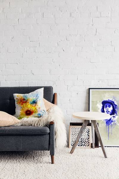 Paul Sinus Art Blumen, blau, gelb, abstrakt, gemalt, Sonnenblumen Deko Kissen 40x40cm für Couch Sofa Lounge Zierkis Große Rabatte