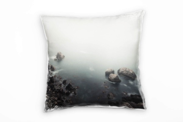 Paul Sinus Art Strand und Meer, grau, blau, Nebel am Morgen Deko Kissen 40x40cm für Couch Sofa Lounge Zierkissen