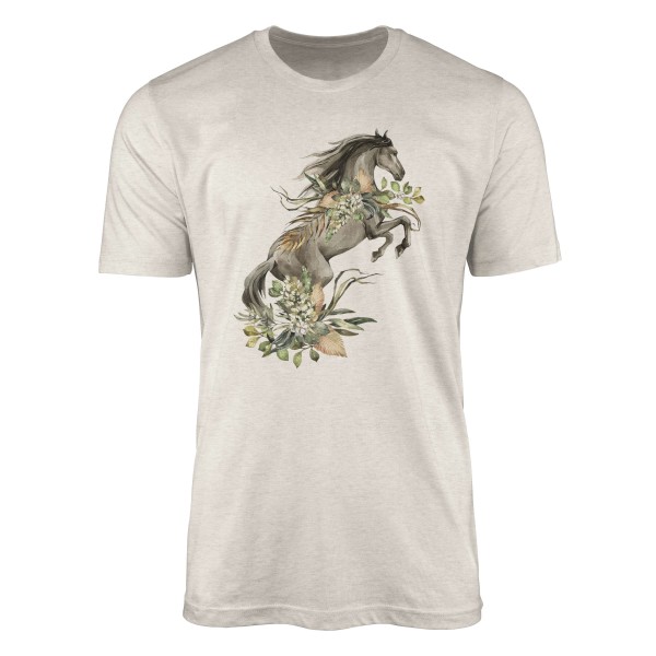 Paul Sinus Art Herren Shirt 100% gekämmte Bio-Baumwolle T-Shirt Aquarell Pferd Blumen Motiv Nachhaltig Ökomode aus