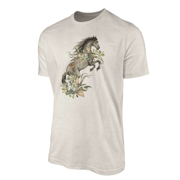 Paul Sinus Art Herren Shirt 100% gekämmte Bio-Baumwolle T-Shirt Aquarell Pferd Blumen Motiv Nachhaltig Ökomode aus Räumungsverkauf