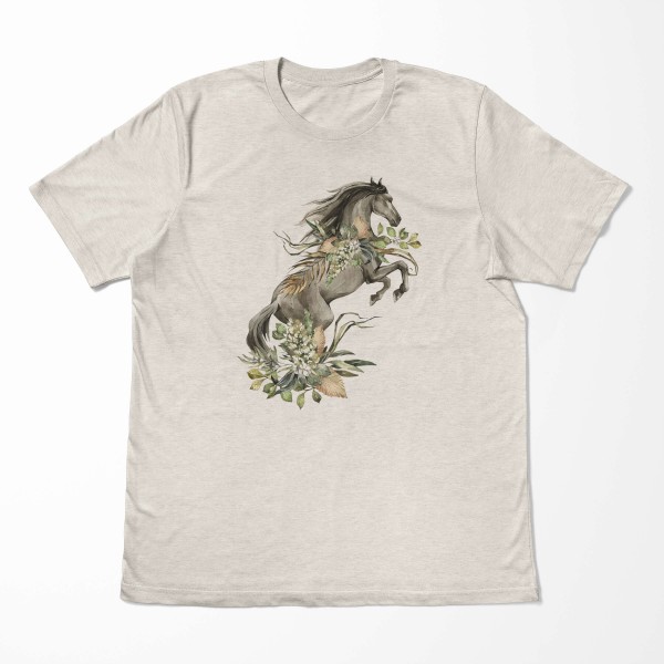 Paul Sinus Art Herren Shirt 100% gekämmte Bio-Baumwolle T-Shirt Aquarell Pferd Blumen Motiv Nachhaltig Ökomode aus Räumungsverkauf